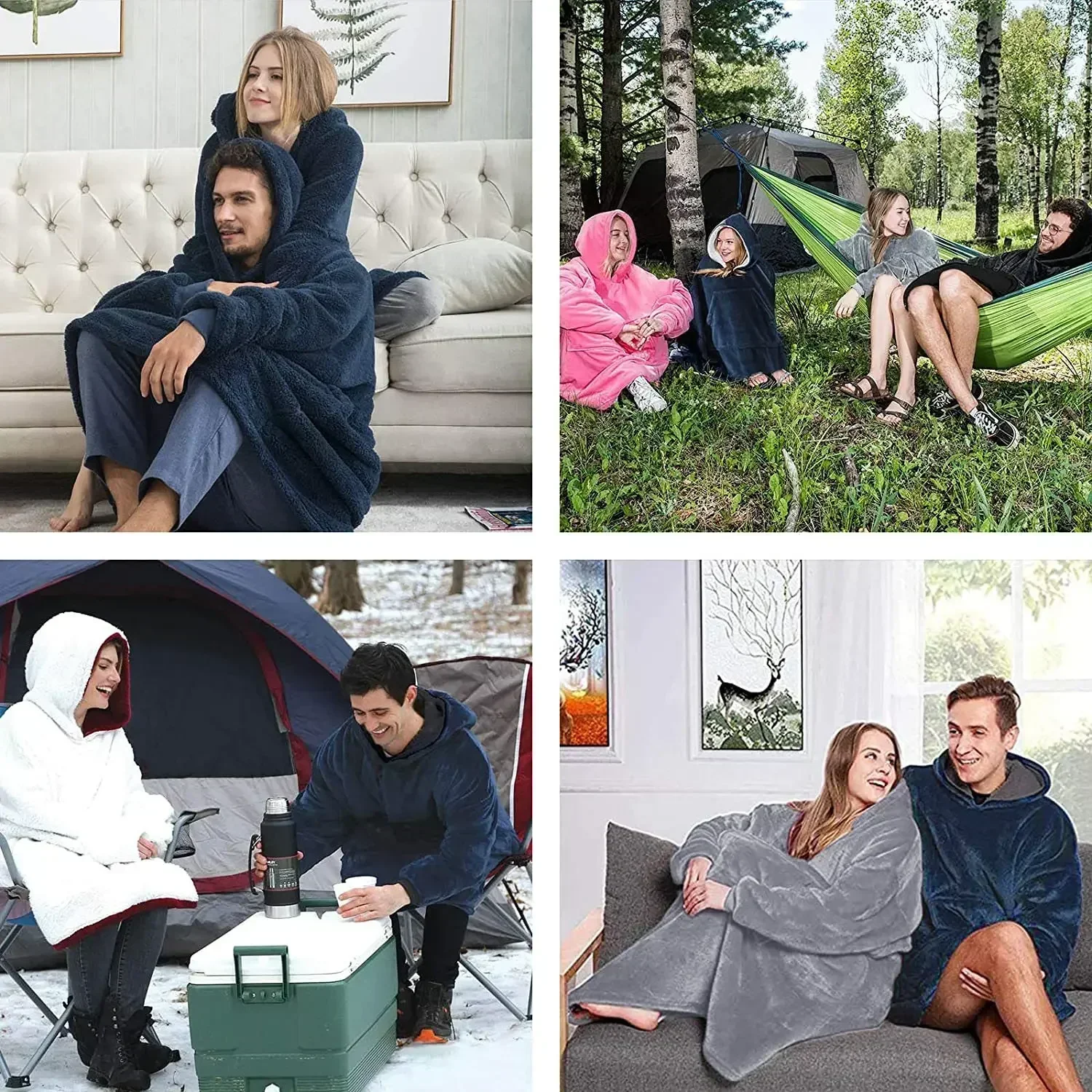 MIDSUM-suéter con capucha de invierno para mujer, manta polar de gran tamaño con mangas, Bolsillo grande, Sudadera con capucha gruesa y cálida para