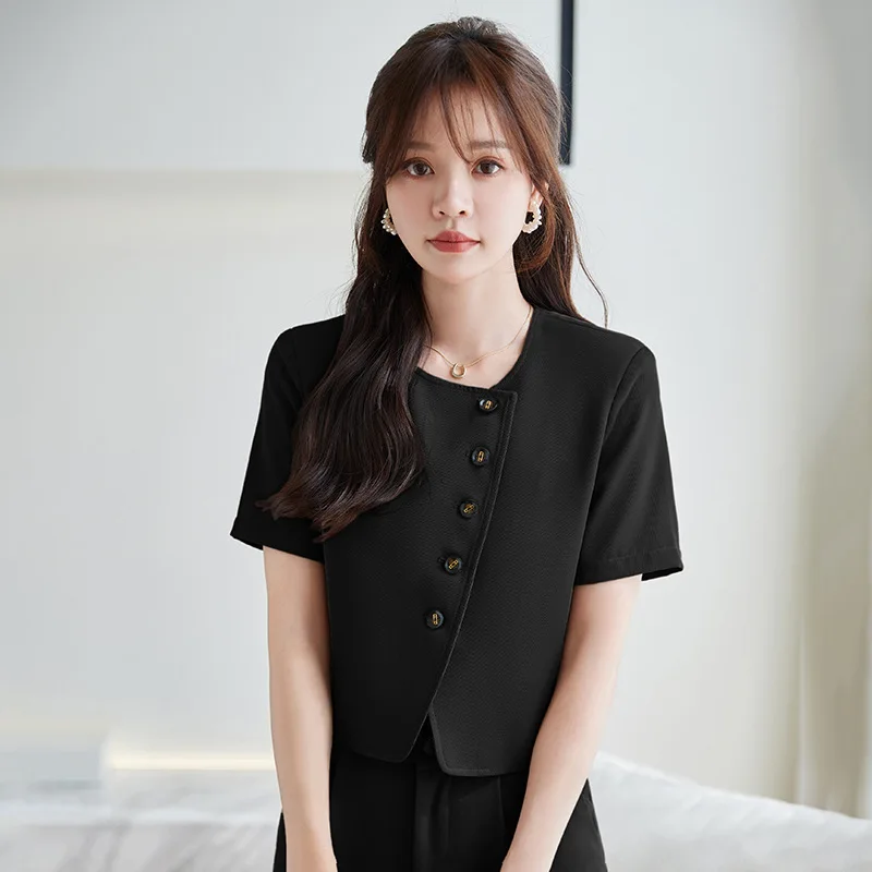 

Short Sleeve Suit Suit Women's Summer New High-Grade Temperament Business Clothing Wide-Leg Pants Two-Piece Set