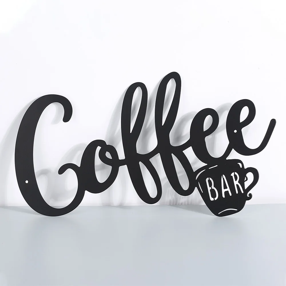 Coffee Bar Sign Metal Hanging Wall Art Plaque Black Letter Silhouette Cafe Kitchen Dining Room Decoration Bar Pub Club Poster