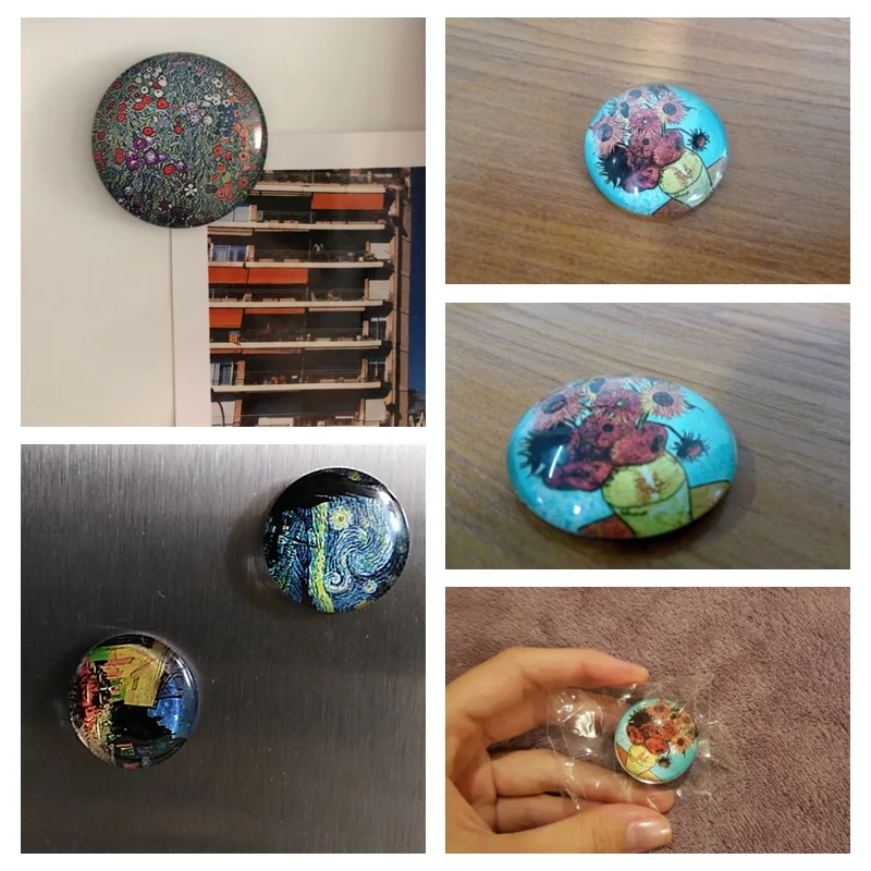 Van Gogh Starry Night Sunflowers Magnet Naklejki na lodówkę Dekoracja domu Lodówka Dekoracja Szklany kryształ Cabochon Art Souvenir — zdjęcie 3