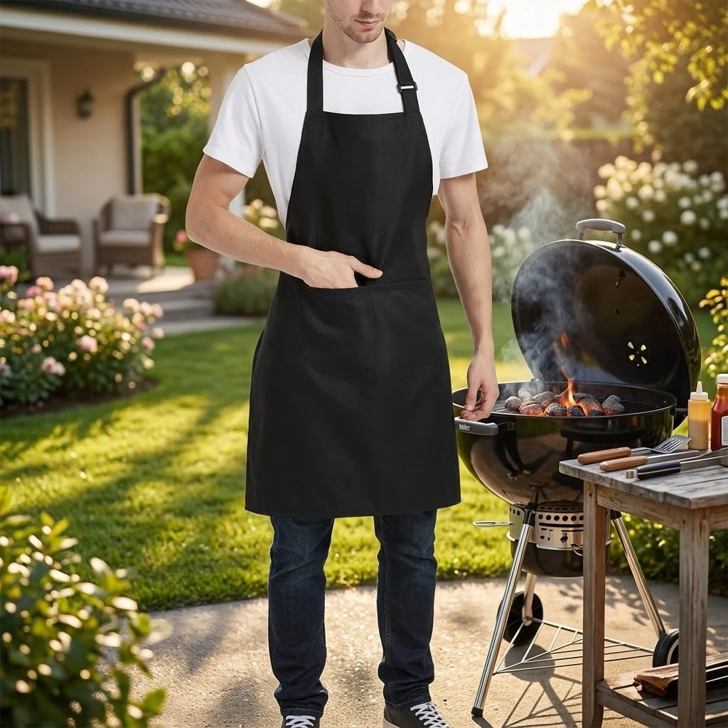 Apron With Pockets Men Women BBQ Grilling Cooking Baking Kitchen Apron Coffee Shop Waiter Work Wear Clothes Overalls