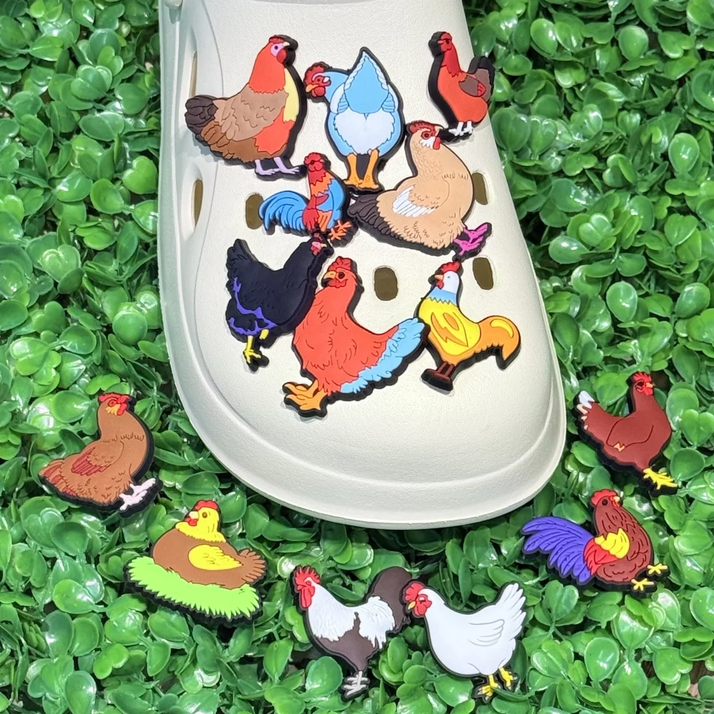 

1-14Pcs Rooster Hen Boys Girls PVC Shoes Charms Chicken Slipper Buckle Designer Decorations DIY Adult Funny Phone Case