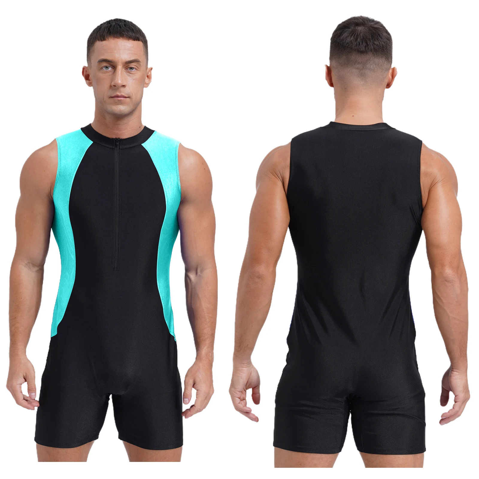 

Strong Men Workout Sport Bodybuilding Jumpsuit Sleeveless Slim Fit Splicing Color Swimsuit Athletic Diving Surfing Bodysuit