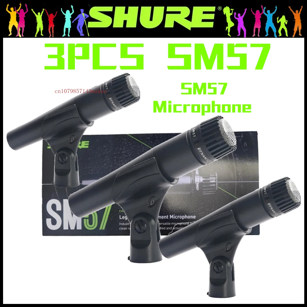 SHURE-micrófono dinámico SM57 Original de 3 piezas, dispositivo profesional con cable, cardioide, PARA Karaoke, grabación en estudio de escenario