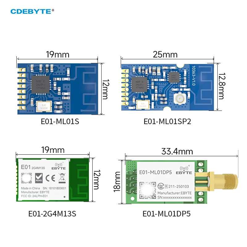 

Беспроводной модуль CDEBYTE E01-ML01DP5 2,4 ГГц nRF24L01P IoT RF модуль Nordic nRF24L01 PA LNA 20 дБм 100 мВт 2,4g трансивер