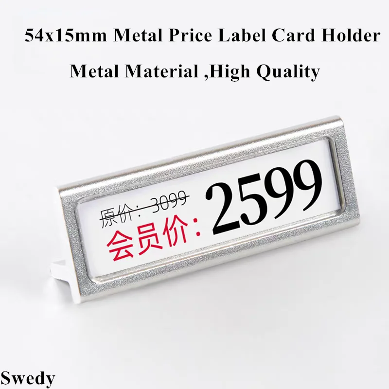 

54x15mm Metal Price Label Card Tags Menu Price List Holder Merchandise Small Price Paper Sign Holder Display Stand