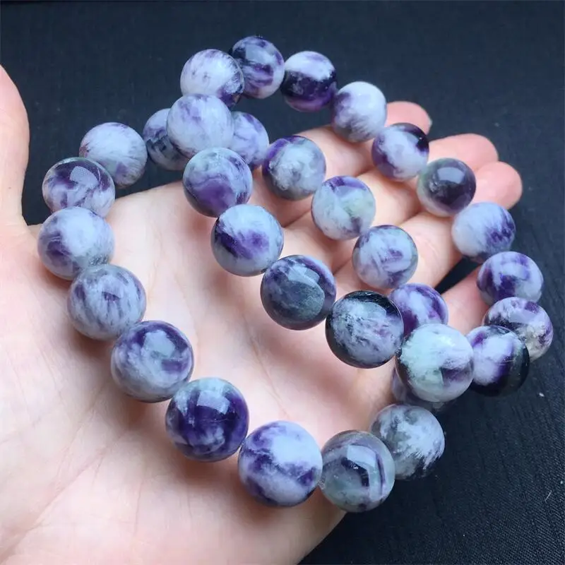 12MM Natural Feather Fluorite Quartz Bracelet Women Reiki Healing Fengshui Elastic Yoga Energy Wristband Jewelry Gift 1PCS