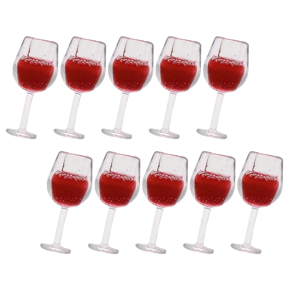 

10 Pcs Miniature House Dollhouse Glass Glasses Cups Manual Decoration Red Goblet Decorative Child