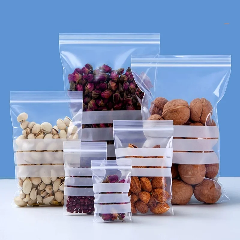100PCS PE sacchetto di imballaggio a chiusura lampo per scrittura in plastica trasparente alta spessa antiossidante gioielli data Note cibo Snack