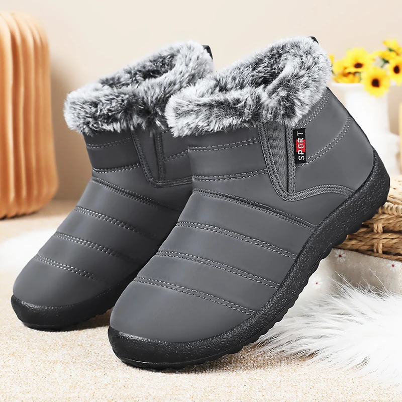 أحذية نسائية شتوية للثلج مبطنة بالصوف دافئة سهلة الارتداء، أحذية مسطحة كاجوال مريحة للارتداء اليومي #1