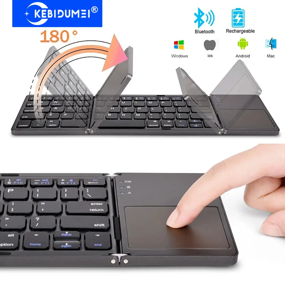 Bluetooth 5.0 Keyboard Tri-fold Keyboard Mini Keyboard with Touchpad Rechargeable Wireless Keyboard For Windows Android iOS