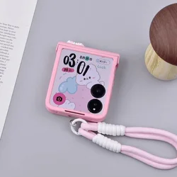 Luxury Korean Pink Portable Rope Phone Case for Xiaomi Mix Flip 2 for Xiaomi Mi Mix Flip Hinge Cover Funda