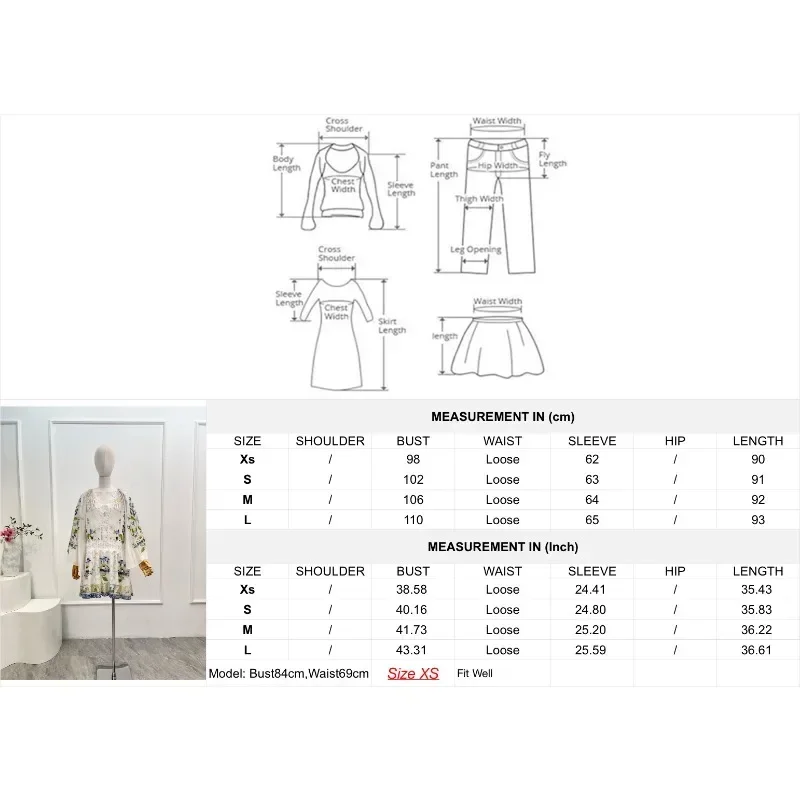 2025년 신상 아름다운 흰색 나비 꽃무늬 프린트 긴 소매 미니 드레스