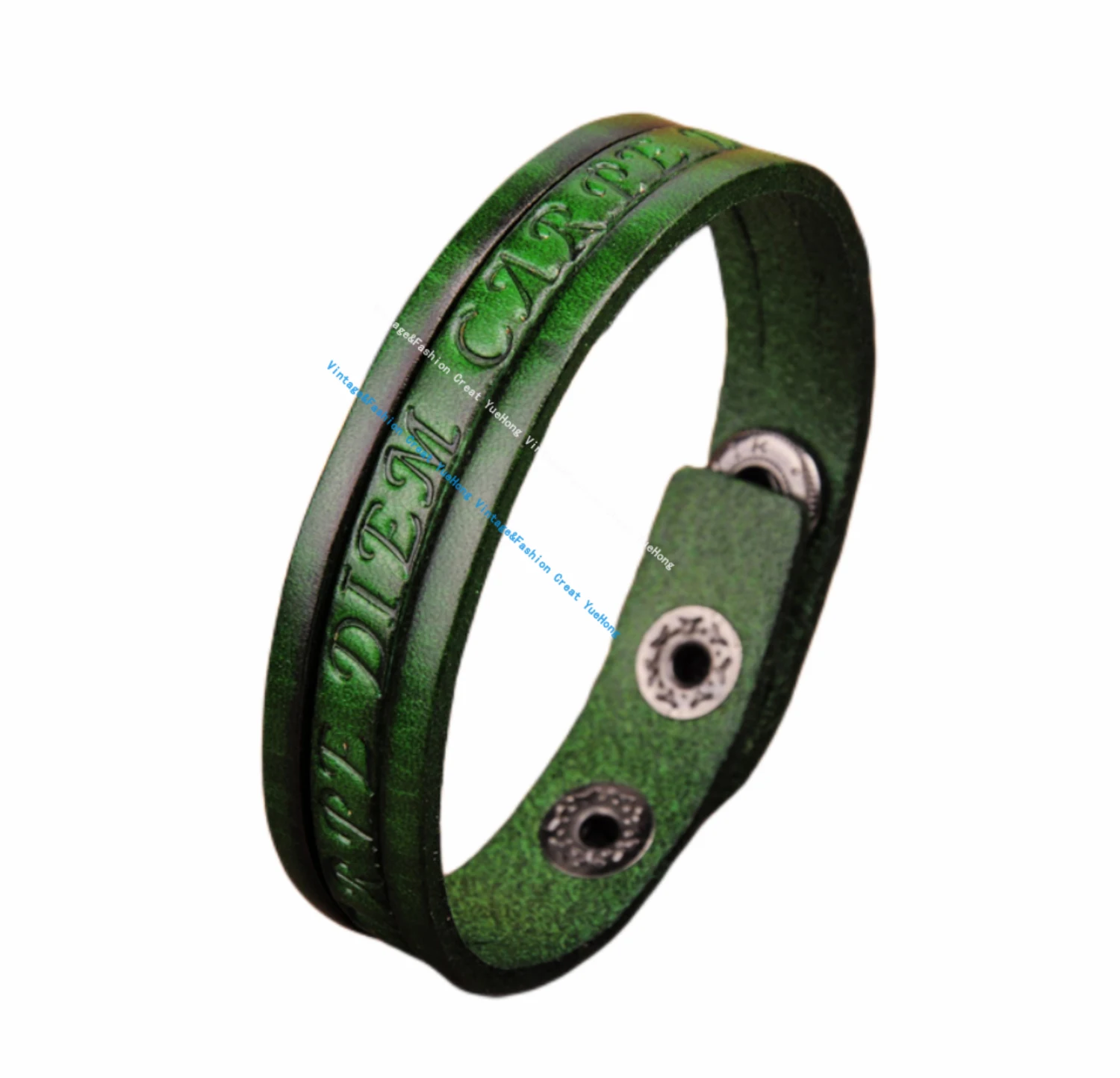 G369 Green Stylish Single Wrap Vintage Embossed Leather Wristband Bracelet Cuff New