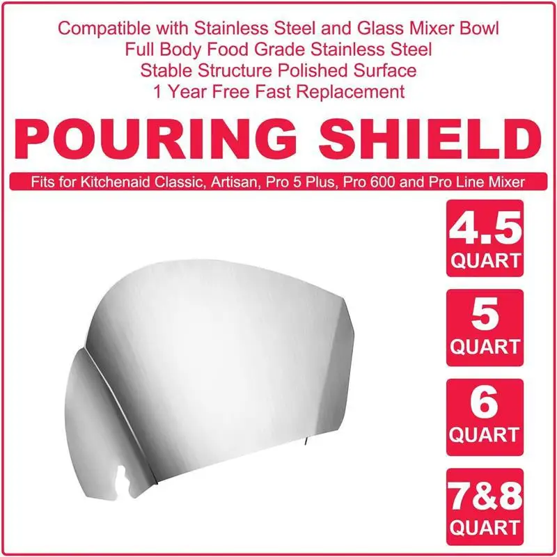 Dishwasher safety ,Pouring Chute Compatible with KitchenAid Stand Mixer with Stainless Steel Bowl, Silver