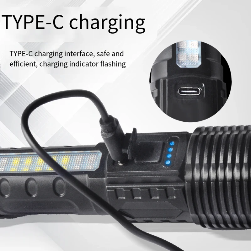 LED light strong light small flashlight USB port rechargeable multi-function zoom function long battery life portable handheld