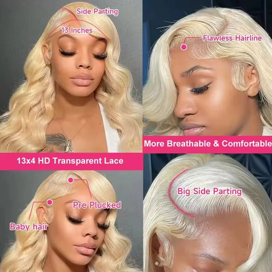 250 Density Body Wave 613 Honey Blonde HD Transparent Lace Front Human Hair Wigs 38 Inch 13x6 Lace Frontal Wig Brazilian Women image 3