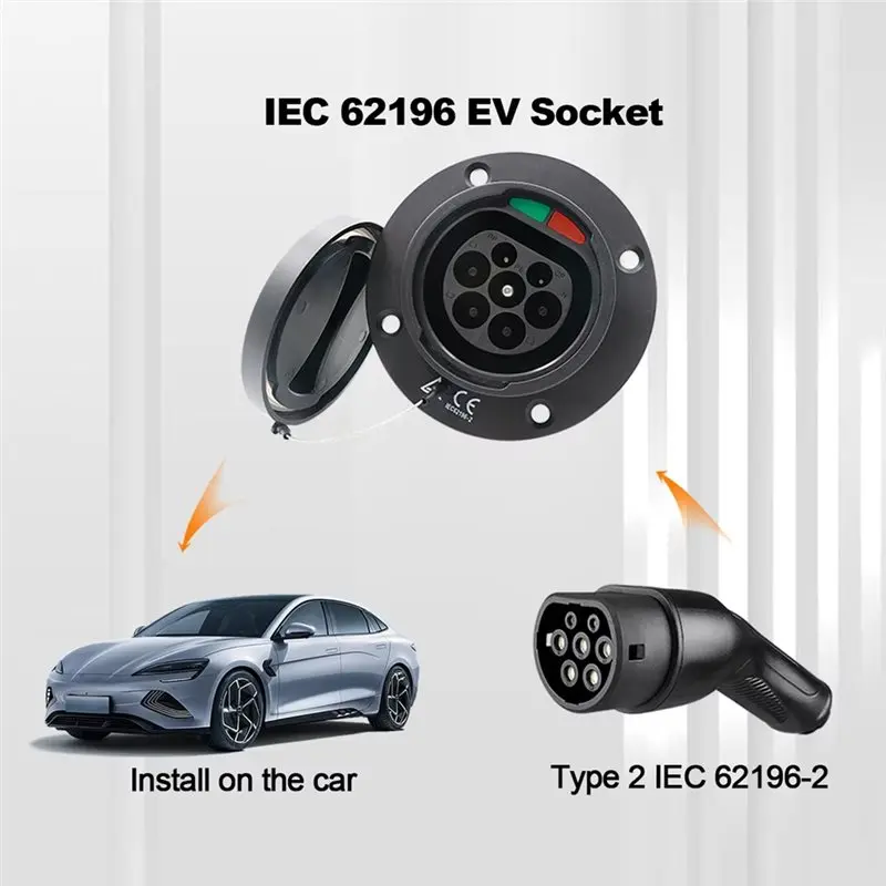 IEC 62196 Tipo 2 EV Tomada lateral para carro 32A 3P Tomada de carregamento para carro elétrico sem cabo Padrão europeu