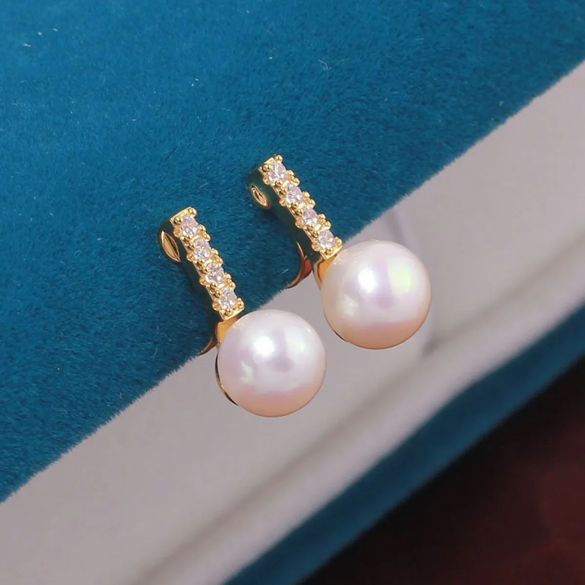 Niche Elegant Zircon Pearl Ear Clip Blank Setting, Brass 18K Gold Plated All-match DIY Earring Accessories