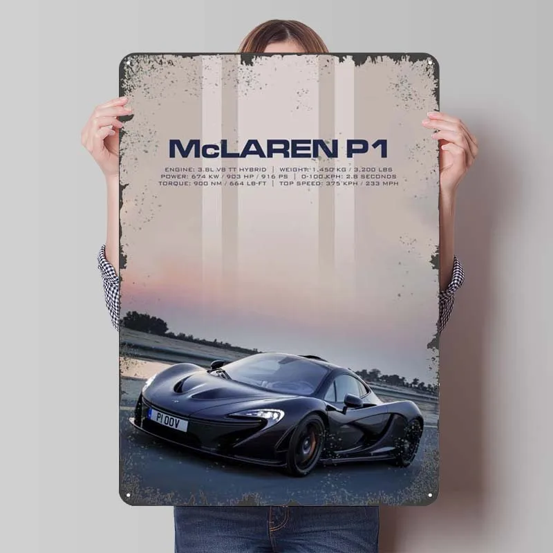 McLaren P1 Sign Car Metal Poster Room Decoration Home Decor Items Retro Metal Tin Signs for Garage Wall Art Decoration Man Cave