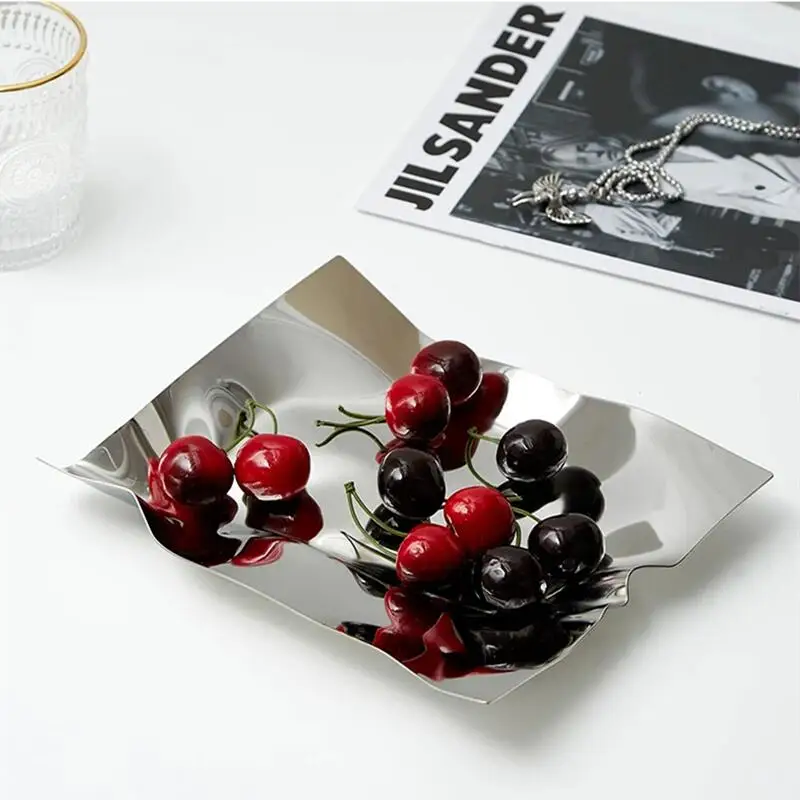 Nordic 304 Stainless Steel Decorative Tray Irregular Jewelry Tray Entrance Key Storage Kitchen Snack Fruit Tray Home Decoration