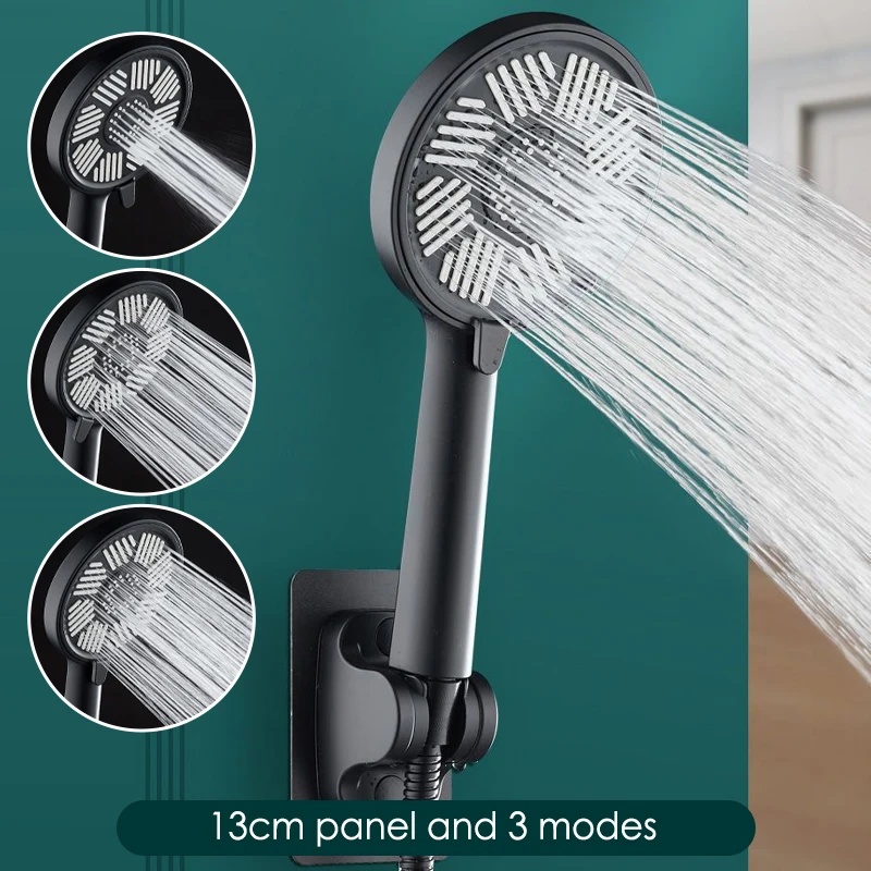 

13cm Panel Shower Head with Handheld,High Pressure 3 Spray Mode Rainfall Showerhead Water Softener Anti-clog Nozzles Shower Head