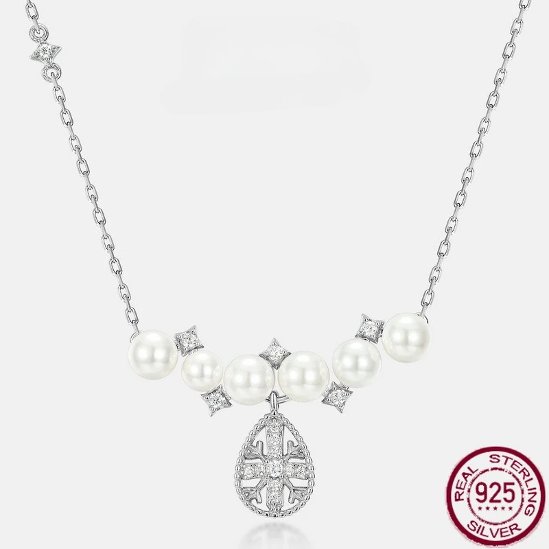 

New S925 pure silver autumn and winter snowflake inlaid with colorful jewelry, fashionable shell bead necklace, wedding jewelry