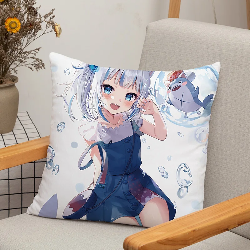 Oreiller carré Cosplay Vtuber, dessin animé, jouet en peluche Gawr Gura, décoration de canapé de salon, de maison, 45x45 CM