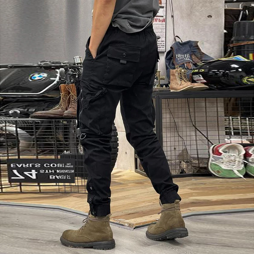KIDWHXR Herren Cargo-Hose Taktische Arbeitshose Outdoor-Sport Freizeithose Einfarbige Hose mit Kordelzug und Taschen – Detail 8