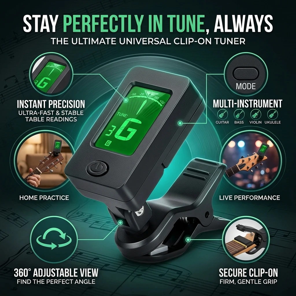Professional Clip-On 360 Degree Acoustic Guitar Tuner LCD Screen Electric Digital Tuner For Acoustic Guitar Ukulele Accessories