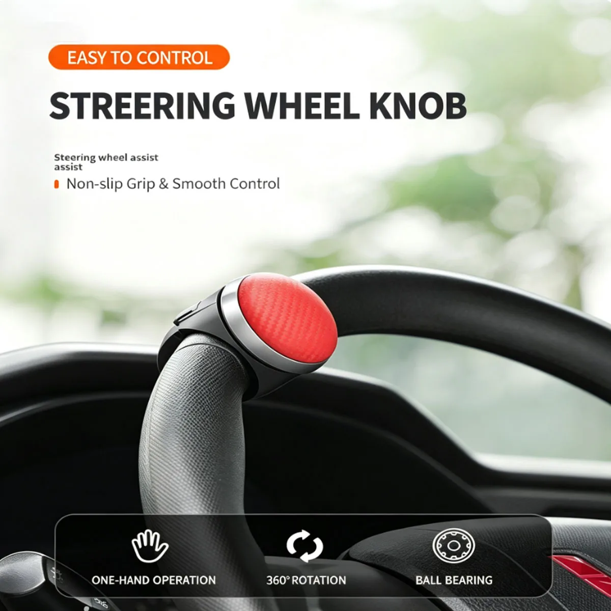 Car Steering Wheel Spinner Knob, Metal Bearing Assist Ball for All Vehicles, Makes Driving Easier & More Comfortable