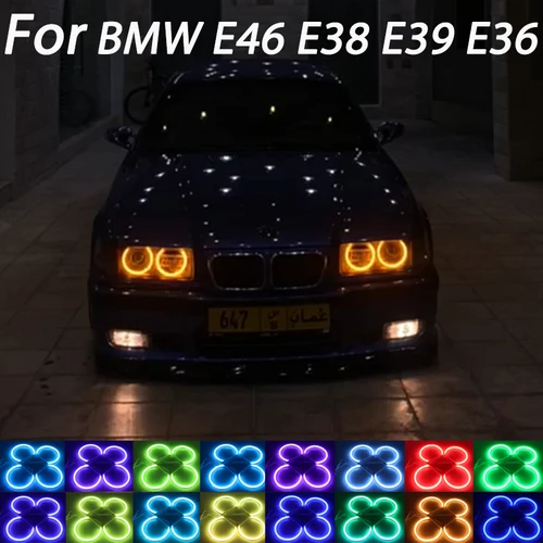 Kit de ojos de Ángel de algodón E46 RGB, anillo Halo de 131mm * 4 para BMW E36 E38 E39 525i 528i 530i 540i 740i 750i 730d 740d 728i 320i 325i 330i