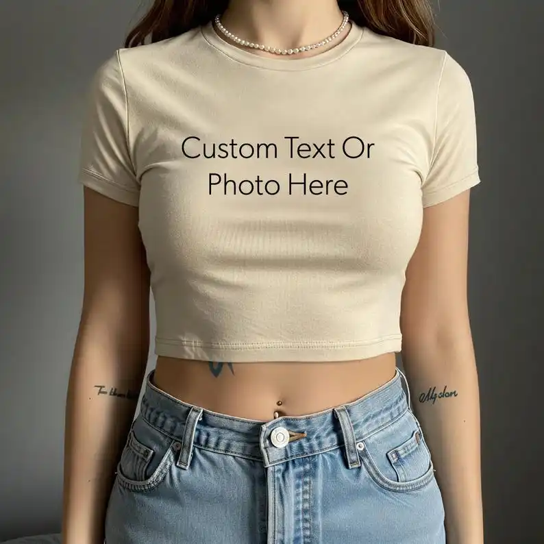 Custome Your Text Logo Here Baby Tee Crop Tops Women Sexy Trendy Y2K Stylish Shirts Personalized Photo Logo Aesthetic T-shirt