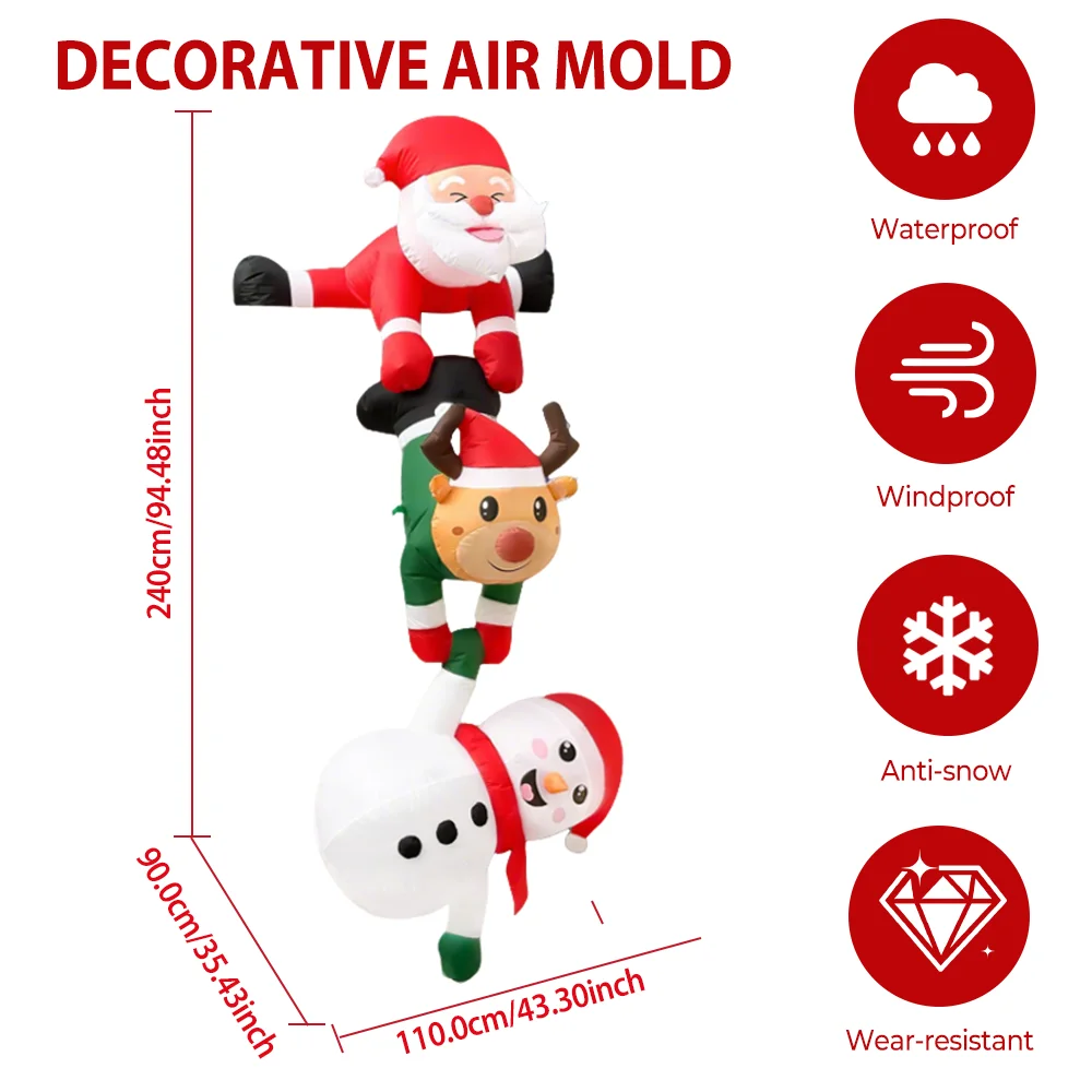 

8FT Christmas Inflatables Decor, Climbing Santa Claus with Reindeer & Snowman/Elves, Xmas Decor for Beam Roof Tree Indoor Party