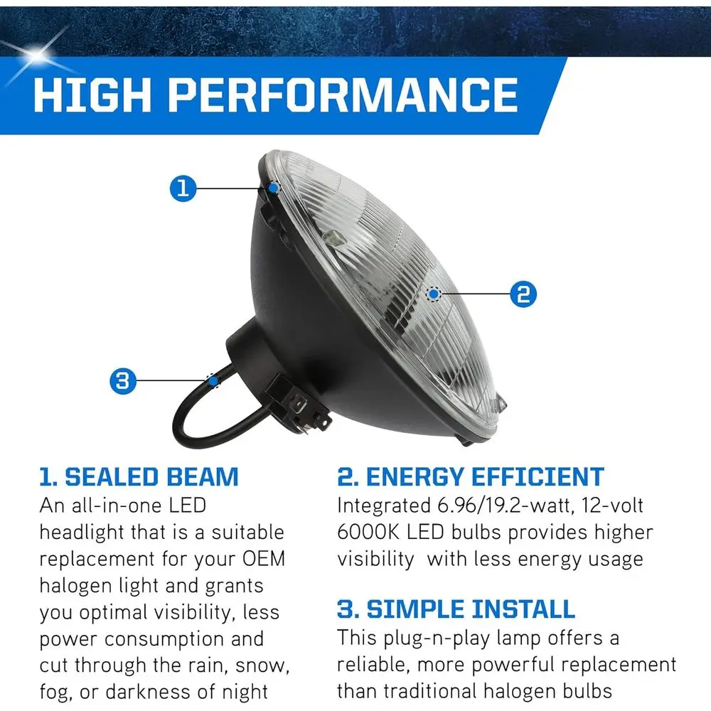 Faro LED H6024 da 6000 K, 6000 lumen, con tecnologia a fascio sigillato