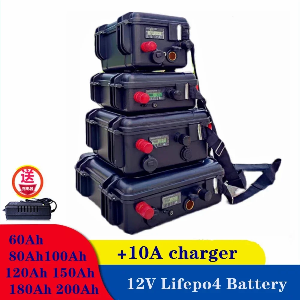 Lifepo4 12V 60Ah 80Ah 100Ah 120Ah 150Ah 180Ah 200Ah Battery Trolling Motor Solar System +10A Charger