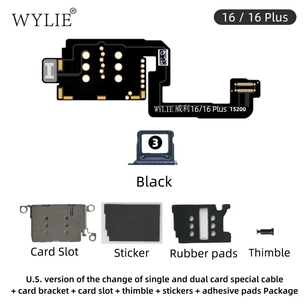 WYLIE Dual Sim Card Flex Ca‮lb‬e Replacement Kit For iPhone 16-16 Pro Max US Version e-Sim Card Layering Card Sticker DIY Tools