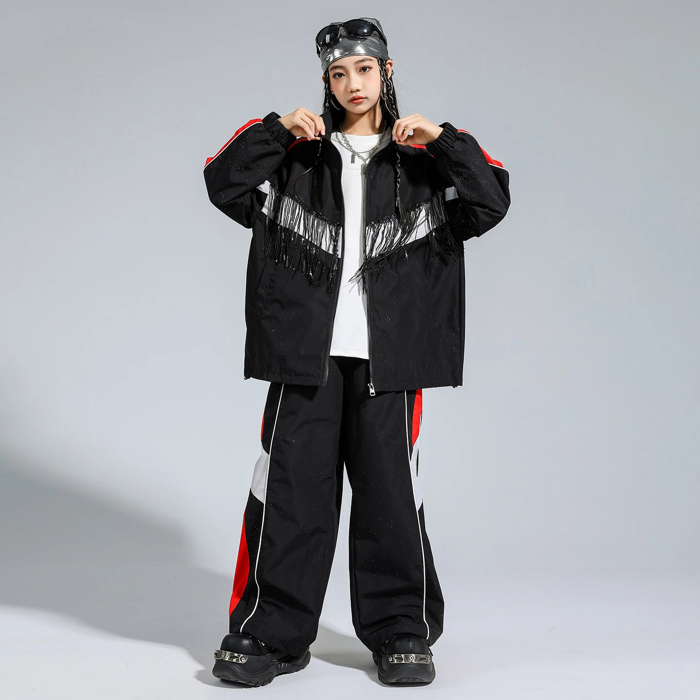 Nuovi bambini vestiti Hip Hop Baggy Street Wear Ragazzi Drum Show Abbigliamento Nappa Cappotto Pantaloni Ragazze Costume da spettacolo teatrale BL17638
