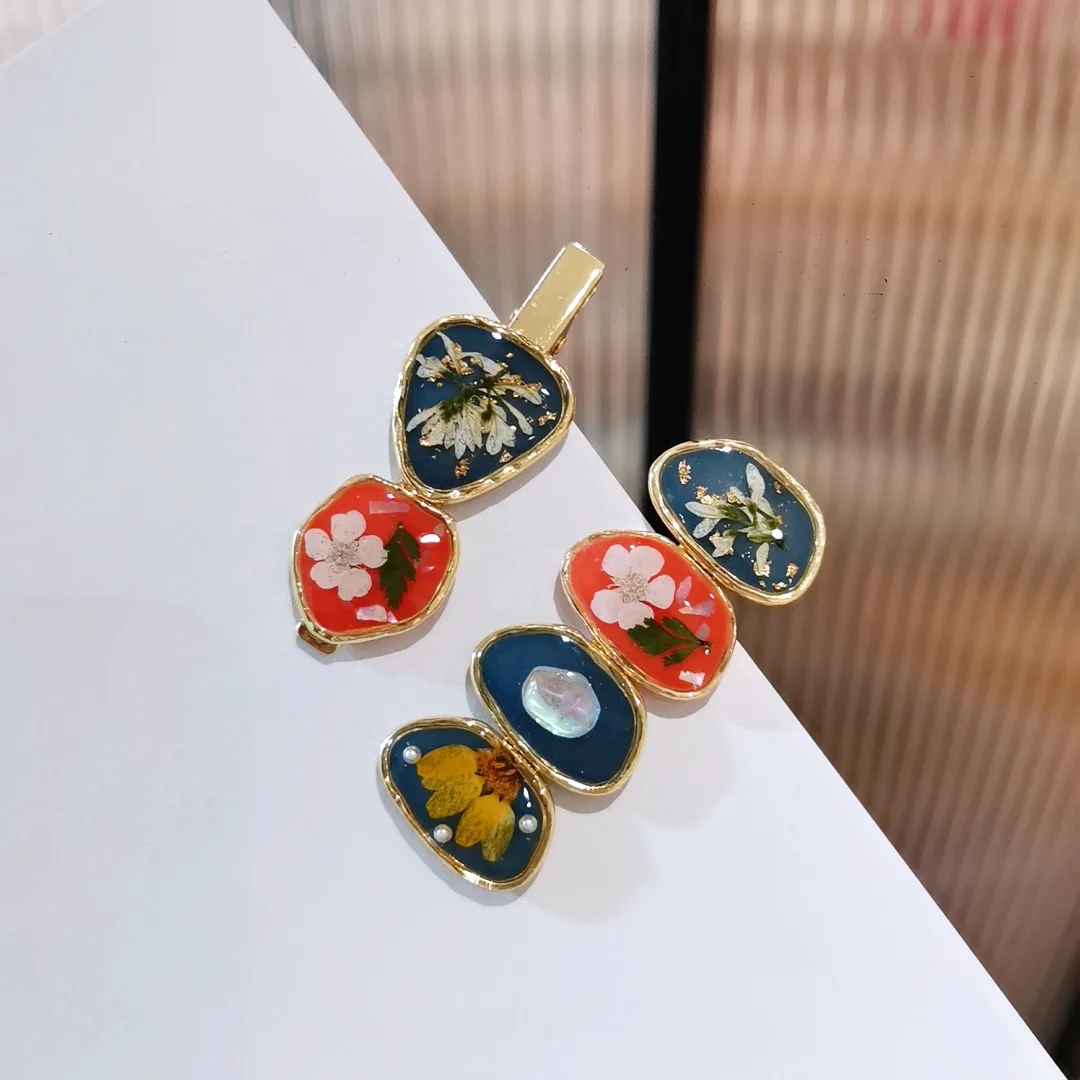 3177 Wholesale Retro Oil Painting Style Plant Flower Hair Clips Duckbill Clips Irregular Side Clips Colorful Hair Accessories