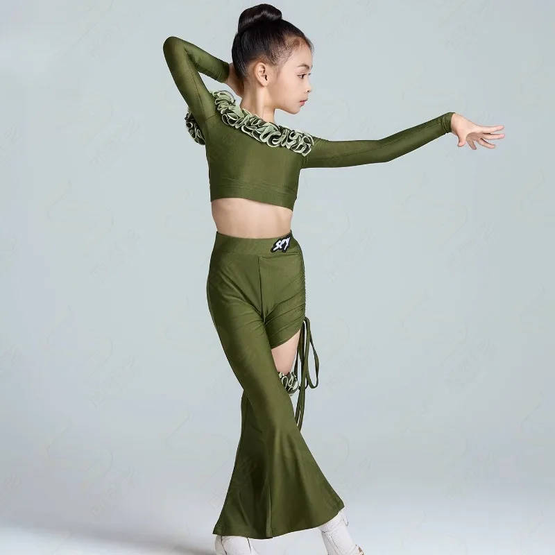 2026 Winter New Latin dance costume girls' flared pants set training and performance set high-end