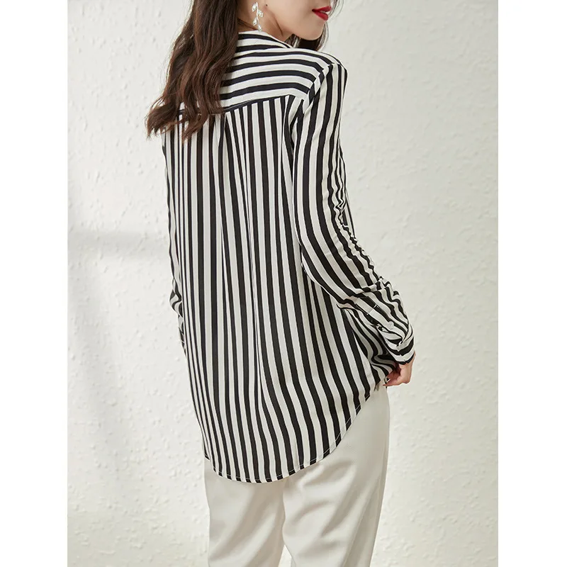 Striped Silk Shirt Women Silk Blouse In Early Spring 2024 Summer New Silk Shirt Mulberry Silk Shirt OL Style