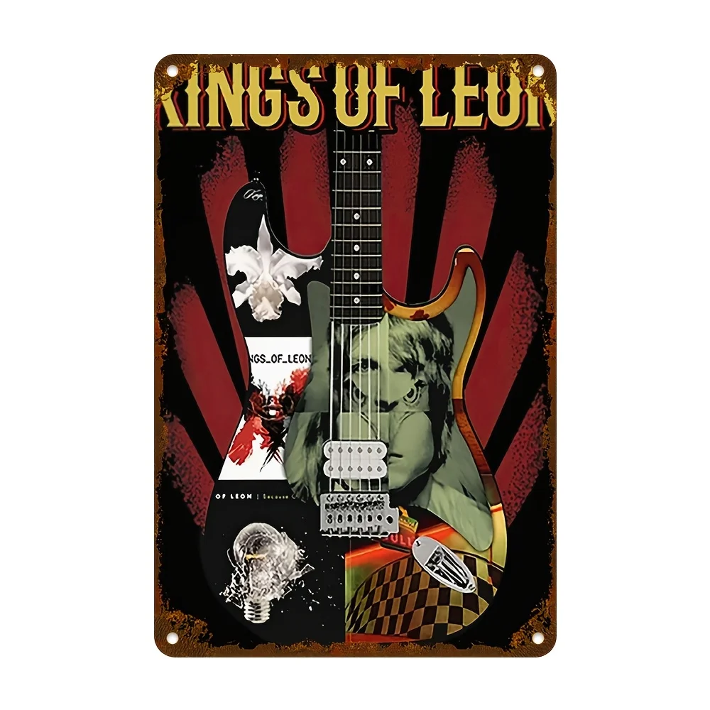 Retro Electric Guitar Metal Tin Sign - Vintage Music Wall Art with 
