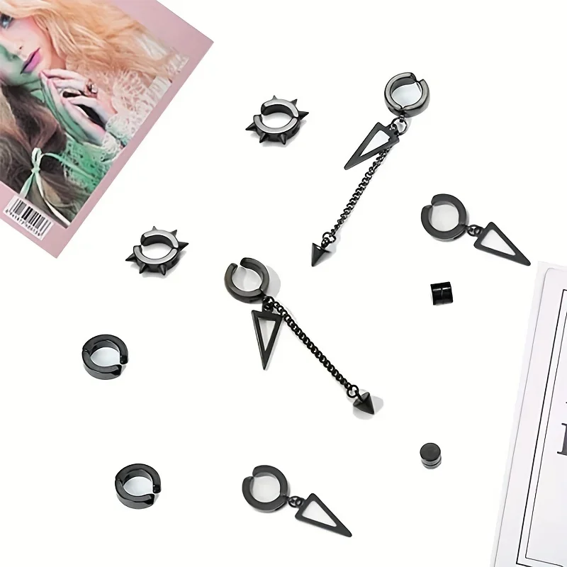 1 Pairs Black Stainless Steel Clip-On Earrings for Non-Pierced Ears  for Men Non-Perforated Fake Gauge Earrings Jewelry Gift