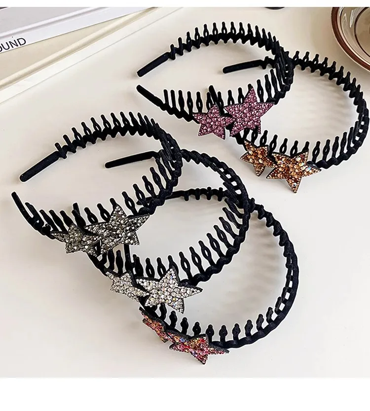 Double-star Rhinestones Antislip Hairband for Women Sweet Hair Decorate Crystal Headband Hair Hoop Fashion Hair Accessories