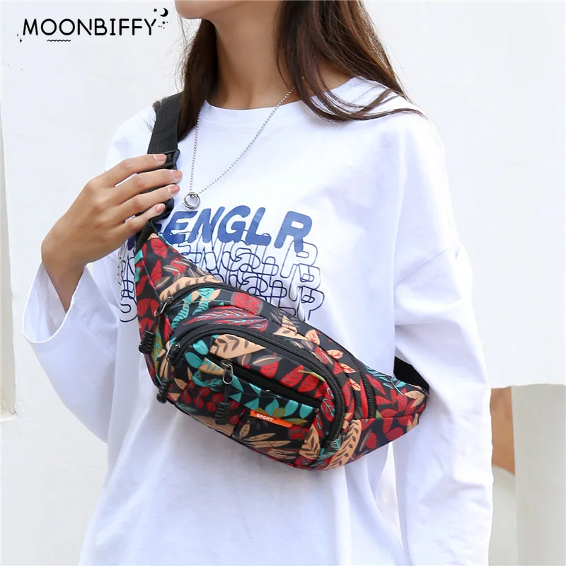 

2022 HOT Leaf Printed Female Waist Bags Large Capacity Fanny Pack Men's Belt Bag Women Fashion Casual Canvas Travel Banana Bags