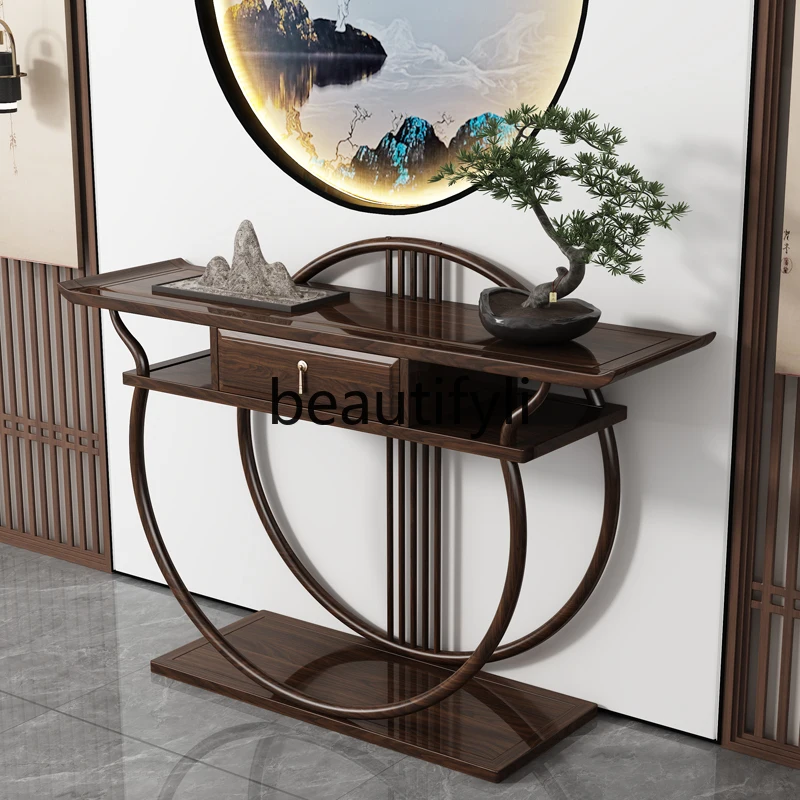 

New Chinese-style entrance table Zhongtang table light luxury ebony wood entry against the wall