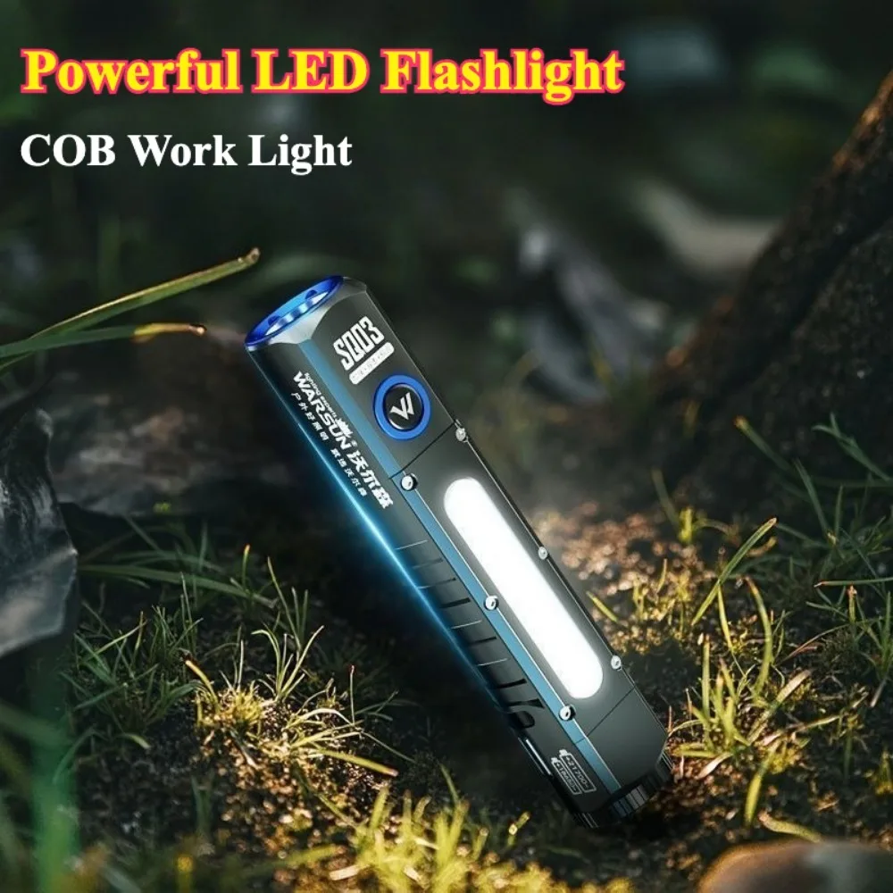 Outdoor High Lumen Portable Tactical Flashlight Type C Rechargeable Torch COB Side Light Hand Lamp for Camping Hiking Emergency
