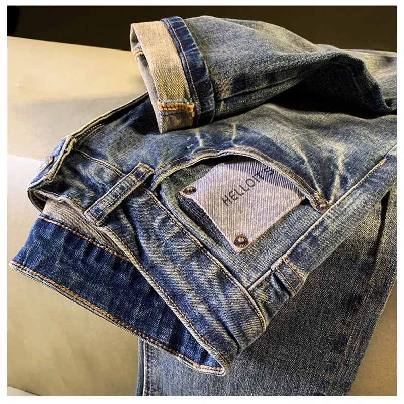 

Высококачественные мужские джинсы, осенний тренд 2021, повседневные облегающие эластичные брюки с маленькими штанинами, легкая роскошная модная мужская одежда