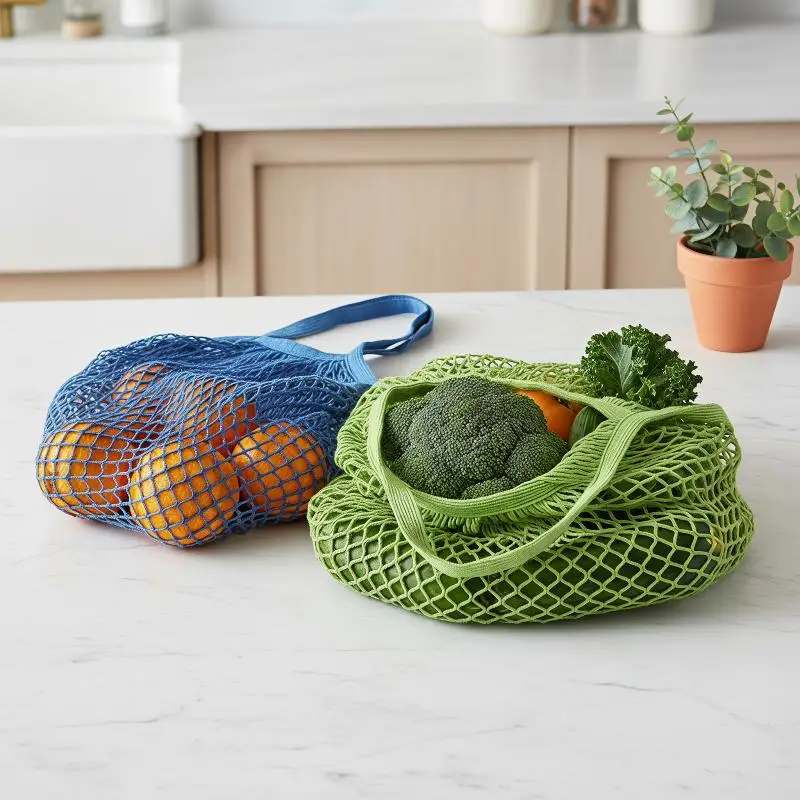Durable Cotton Grocery Bags Mesh Rope Organizer Handbag Portable Breathable Mesh String Bag Fruit Vegetable Storage