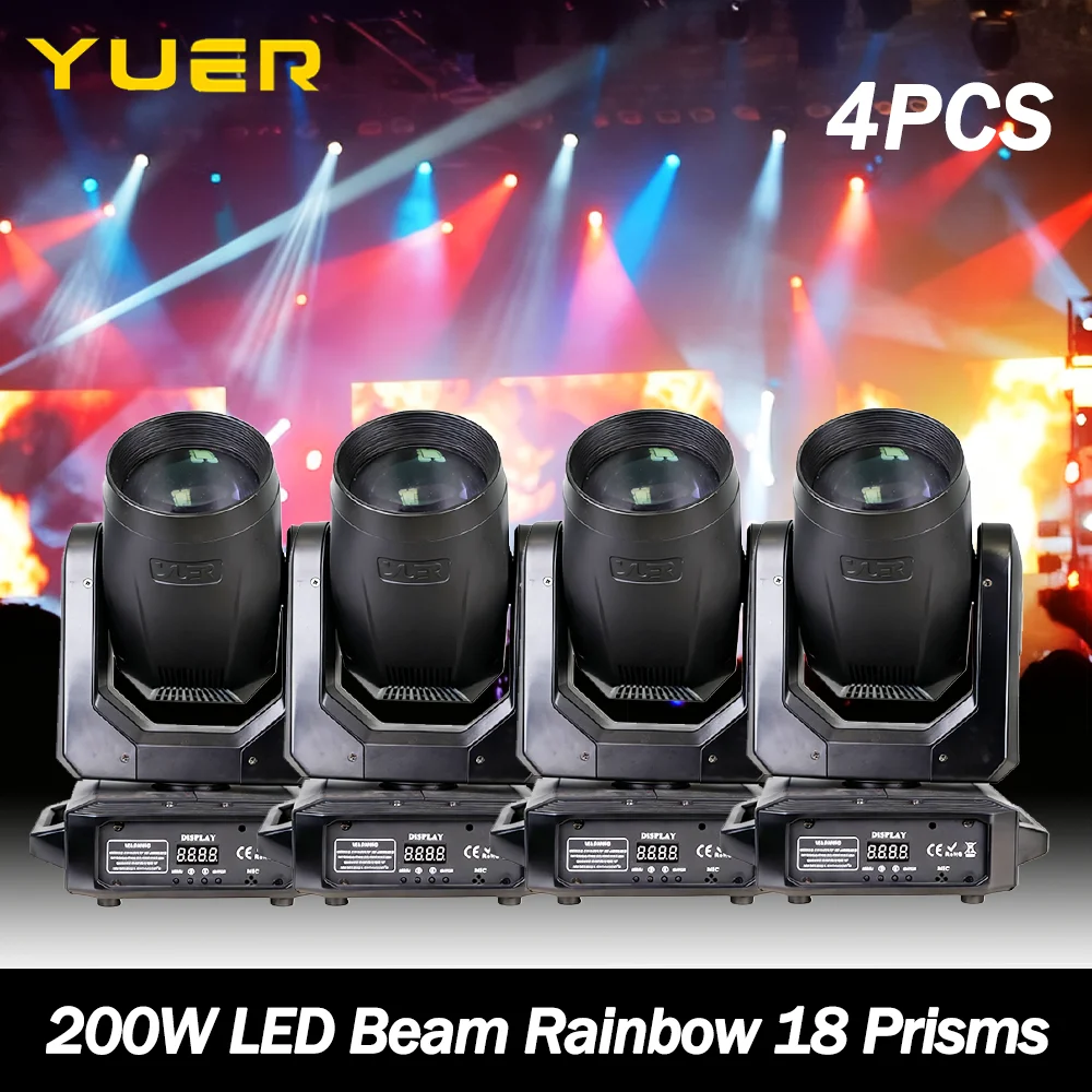 

4pcs 200W LED Beam Moving head light Rainbow effect 18 prisms 12 Gobos DMX512 for DJ Disco party wedding bar club stage light